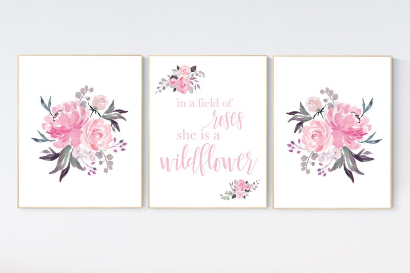 Nursery wall art elephant, nursery decor girl flower, nursery decor girl floral, Boho baby room, pink nursery decor, flower baby room