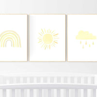 Nursery prints rainbow, Nursery decor gender neutral, nursery wall art neutral, yellow nursery, moon star, cloud, nursery wall art, rainbow