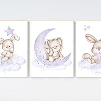 Nursery decor girl bunny, Purple nursery decor, Nursery decor girl flower bunny, lilac, lavender, bunny print nursery girl, rabbit print