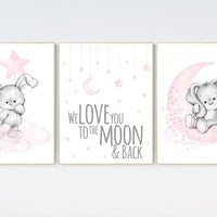 Nursery decor girl bunny, bunny print set, pink and gray nursery, rabbit nursery decor, girl nursery, bunny art, Bunny print nursery