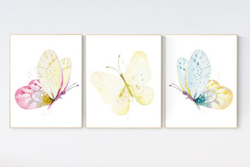 Nursery decor girl butterfly, nursery decor yellow, nursery decor girl yellow, Butterfly Nursery Art, Girl Nursery Art, Butterfly Wall Art