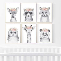 Nursery decor girl, floral nursery, Woodland nursery, woodland animals nursery, flower nursery, nursery decor girl boho, nursery wall art
