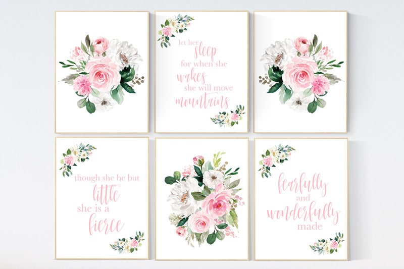 Nursery wall art floral, nursery decor girl flower, baby room prints, Boho baby room, pink nursery, flower baby room, quotes, girls room