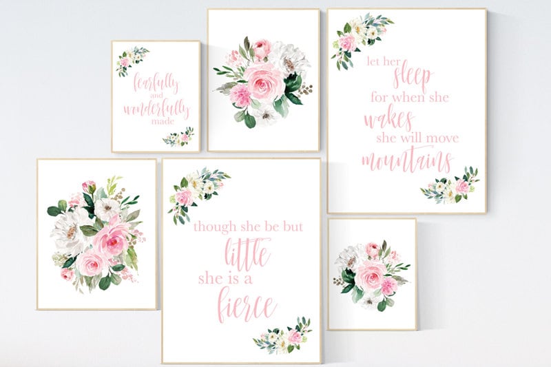 Nursery wall art floral, nursery decor girl flower, baby room prints, Boho baby room, pink nursery, flower baby room, quotes, girls room