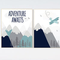 Adventure Awaits, nursery decor boy adventure, nursery decor mountain, baby room, plane nursery, boy nursery wall art, adventure nursery