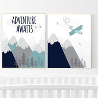 Adventure Awaits, nursery decor boy adventure, nursery decor mountain, baby room, plane nursery, boy nursery wall art, adventure nursery