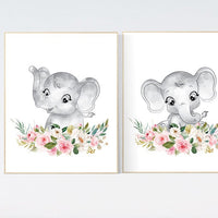 Floral nursery, elephant nursery wall art, Nursery decor girl boho, nursery decor girl flowers, woodland animals, boho nursery, elephants