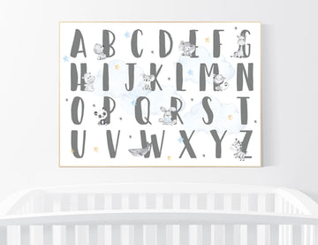 Alphabet print, alphabet print landscape, kids, alphabet print nursery, animal alphabet poster, gender neutral, animal nursery wall art