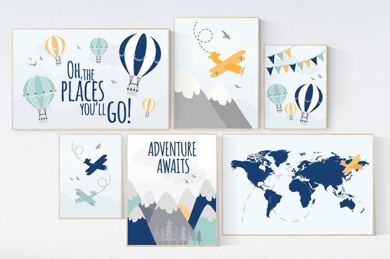 Adventure nursery decor, mountain nursery, adventure awaits, boy nursery decor, hot air balloon, gender neutral nursery, adventure theme