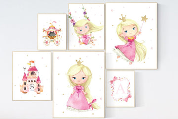 Princess nursery wall art, princess room decor for girls, baby girl nursery prints, girl room wall prints, girls room wall decor, pink