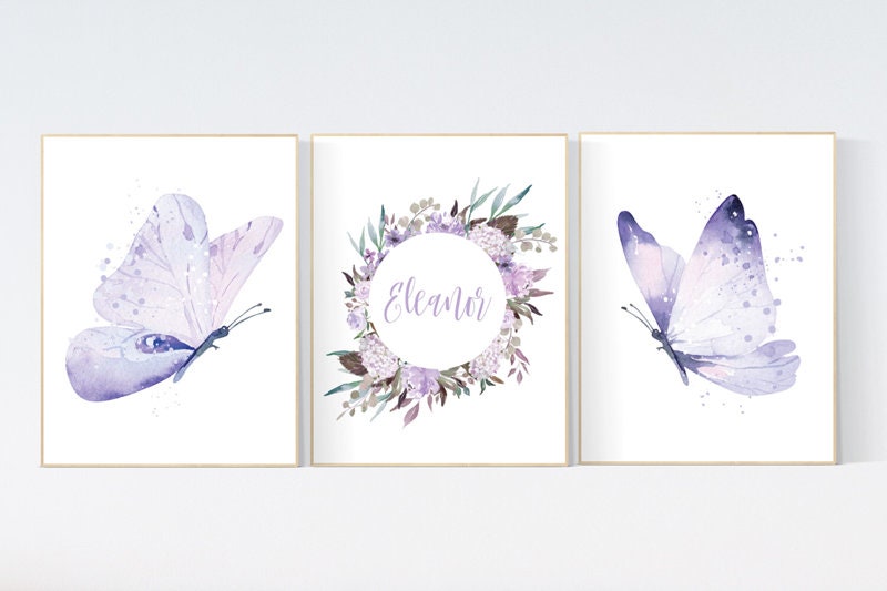 Butterfly Nursery Art: Purple Lilac Decor for Baby Girl