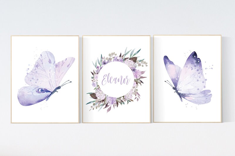 Nursery decor girl butterfly, nursery decor purple, nursery decor girl lilac, Butterfly Nursery Art, Girl Nursery Art, Butterfly Wall Art