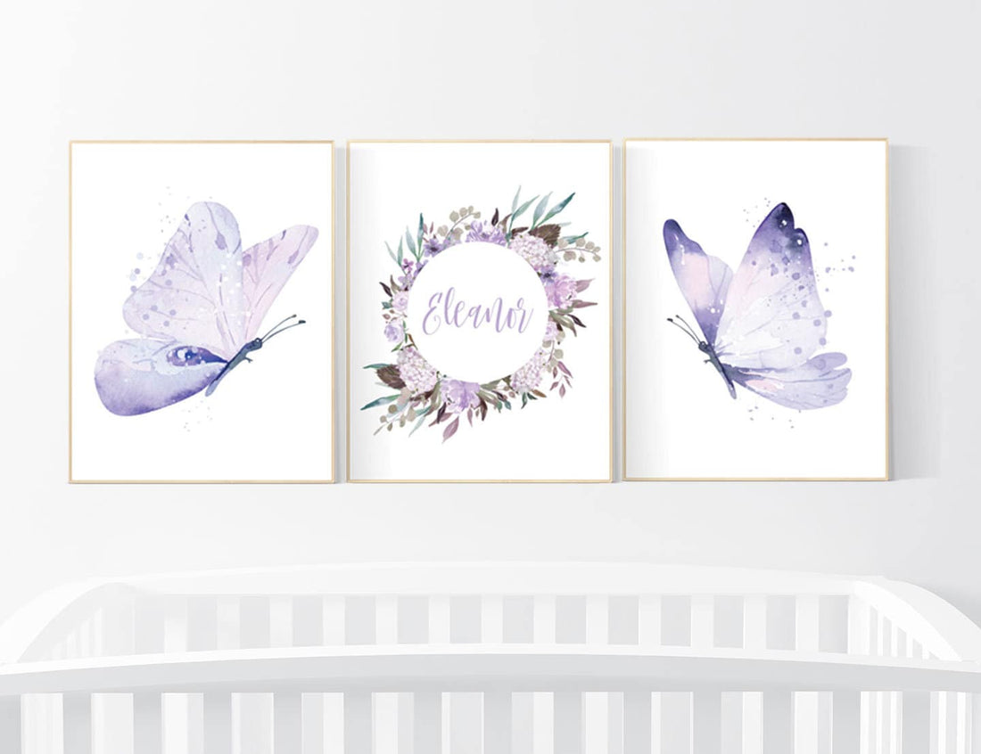 Butterfly Nursery Art: Purple Lilac Decor for Baby Girl
