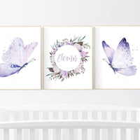 Butterfly Nursery Art: Purple Lilac Decor for Baby Girl