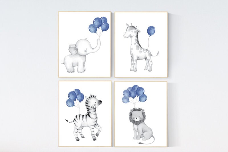 Navy blue all art, Baby animal prints, Safari Nursery, watercolor animals for nursery, navy nursery, nursery decor elephant, woodland animal