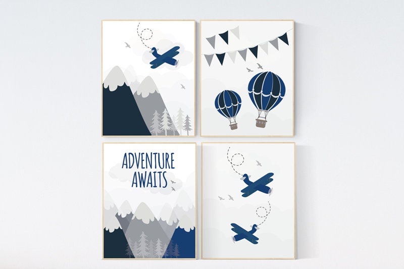 Nursery decor boy adventure, nursery decor boy prints, mountain print nursery, adventure awaits, adventure nursery decor, navy blue nursery