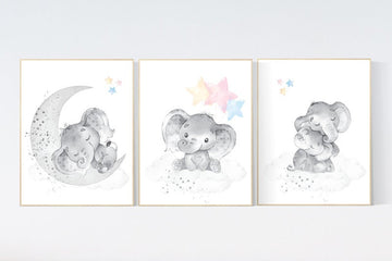 gender neutral nursery, Nursery wall art animals, gray nursery, neutral nursery, baby room decor, bear, elephant, giraffe, pastel colors