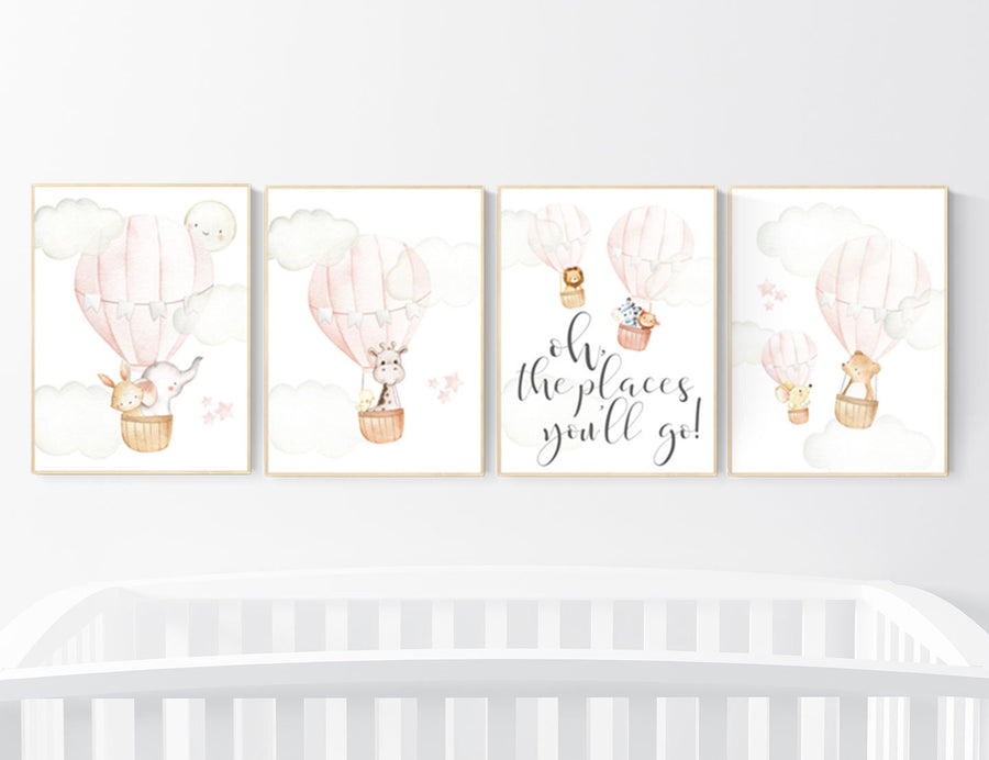 Blush nursery wall art, Nursery decor girl, hot air balloon nursery, blush pink nursery, nursery decor woodland animals, hot air balloon