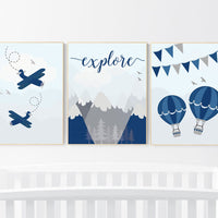 Adventure nursery decor, nursery decor boy adventure, nursery decor boy airplane, world map nursery, explore, mountain nursery, navy blue