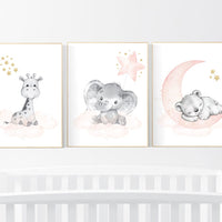 Nursery decor girl, blush gold, Animal nursery, nursery decor girl woodland animals, bear, elephant, giraffe, girl nursery ideas