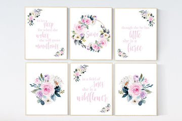 Nursery wall art floral, pink purple, nursery decor girl flower, baby room prints, Boho baby room, pink nursery, flower baby room, quotes