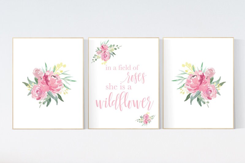 Nursery wall art elephant, nursery decor girl flower, nursery decor girl floral, Boho baby room, pink nursery decor, flower baby room