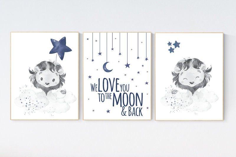 Lion nursery wall art, Nursery decor boy, navy blue nursery art, boy nursery ideas, boy nursery decor, safari animals, animal prints
