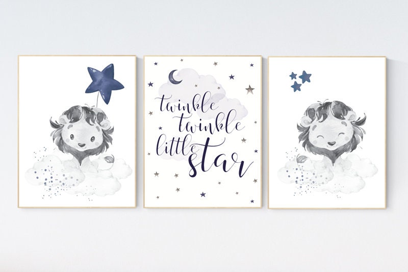 Lion nursery wall art, Nursery prints boy, navy nursery art, boy nursery ideas, boy nursery decor, safari animals, animal prints, boys room