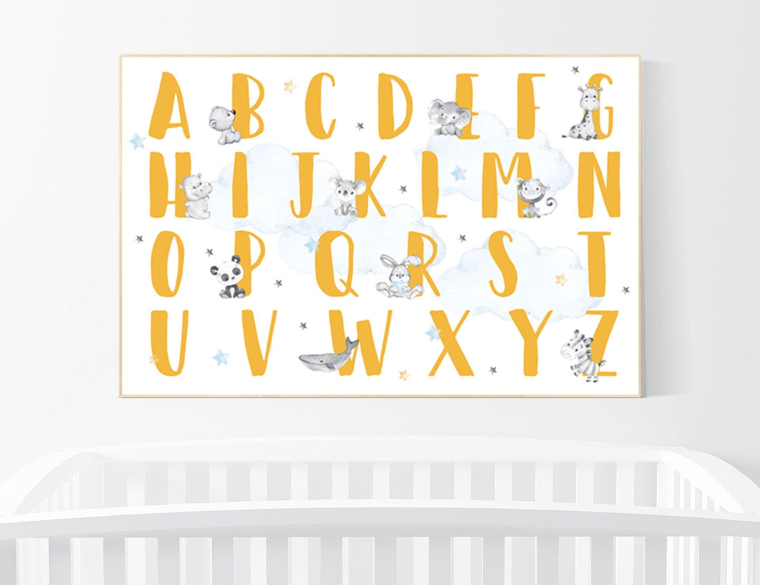 Alphabet print, alphabet print landscape, kids, alphabet print nursery, animal alphabet poster, gender neutral, animal nursery wall art