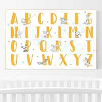 Alphabet print, alphabet print landscape, kids, alphabet print nursery, animal alphabet poster, gender neutral, animal nursery wall art