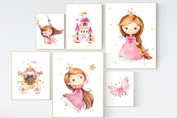 Princess nursery wall art, princess room decor for girls, baby girl nursery prints, girl room wall prints, girls room wall decor, pink