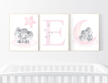 Nursery decor girl, Elephant nursery, nursery wall art elephant, baby room, girl nursery decor, elephants, girl nursery decor, name print