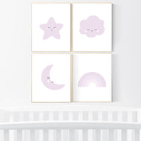 Nursery prints rainbow, Nursery decor girl purple, lilac nursery, nursery wall art girl, moon star, cloud, rainbow nursery, lavender, lilac