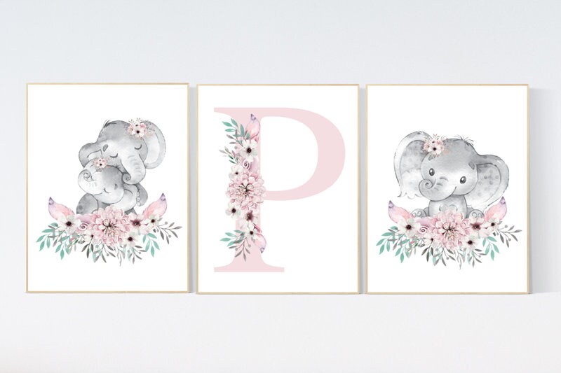 Nursery decor girl boho, elephant nursery wall art, nursery decor girl floral, nursery decor girl woodland, floral nursery, boho nursery