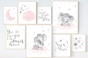 Nursery wall art girl moon and stars, nursery decor girl pink, we love you to the moon and back, moon and stars, baby room decor girl