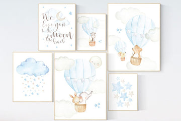 Hot air balloon nursery, nursery wall art boy, we love you to the moon and back, moon and stars, Nursery decor boy neutral, travel nursery