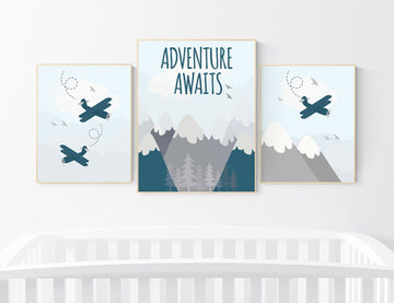 Adventure nursery decor, nursery decor boy adventure, nursery decor boy airplane, world map nursery, adventure awaits, mountain nursery