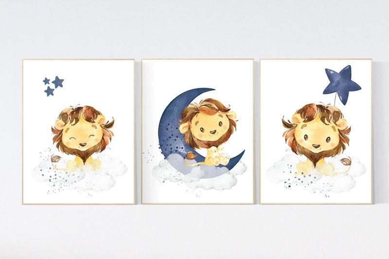 Lion nursery wall art, Nursery decor boy, navy nursery art, boy nursery ideas, boy nursery decor, safari animals, animal prints, boys room