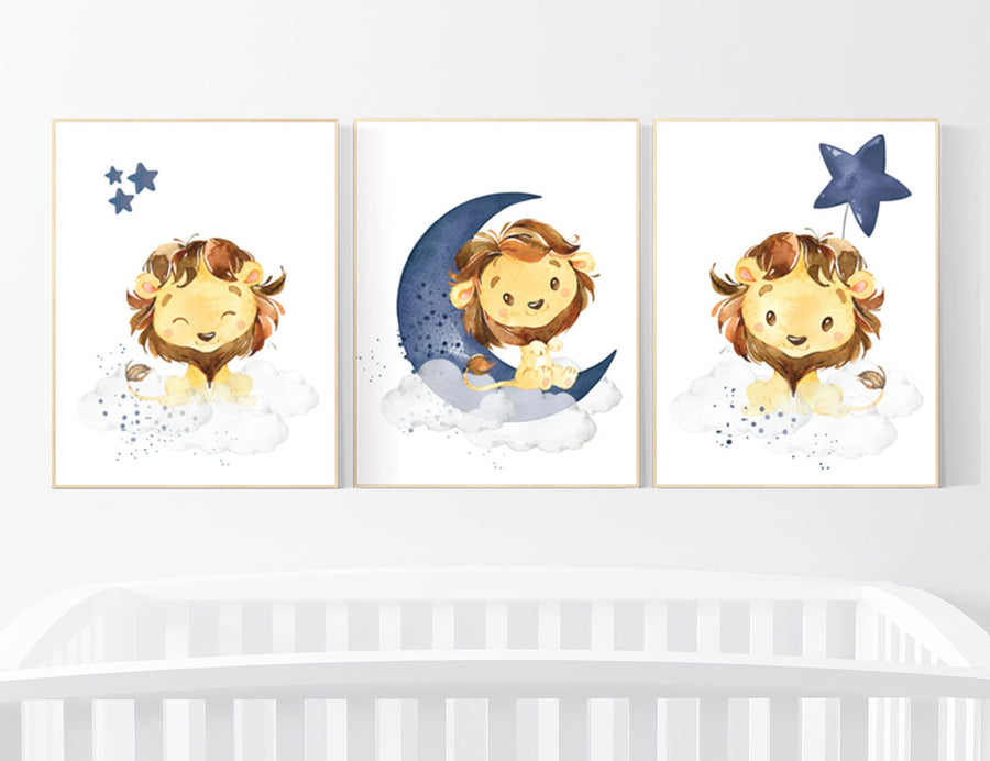 Lion nursery wall art, Nursery decor boy, navy nursery art, boy nursery ideas, boy nursery decor, safari animals, animal prints, boys room