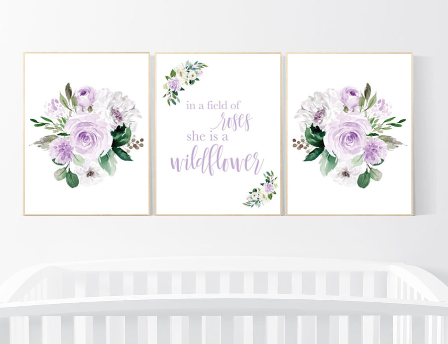 Nursery decor purple, Nursery decor girl purple, in a field of roses she is a wildflower, lavender nursery, lilac nursery, girls room
