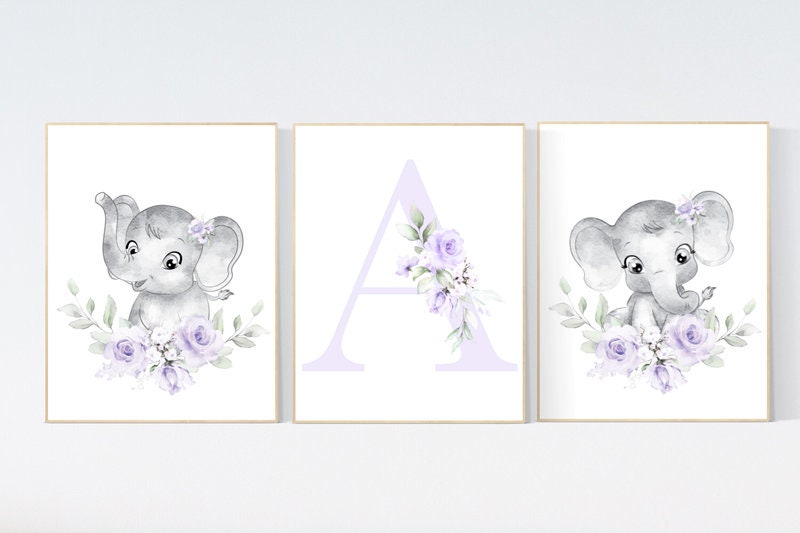 Purple nursery, Boho baby room, nursery wall art elephant, nursery decor girl, nursery decor girl floral, lilac nursery decor, lavender
