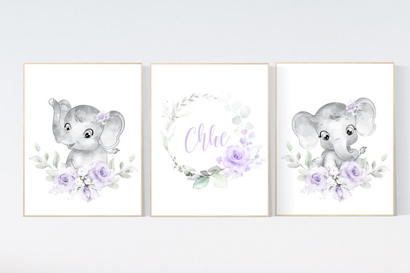 Purple teal nursery, Boho baby room, nursery wall art elephant, nursery decor girl, nursery decor girl floral, lilac nursery decor, lavender