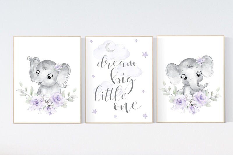 Purple nursery, Boho baby room, nursery wall art elephant, nursery decor girl, nursery decor girl floral, lilac nursery decor, lavender