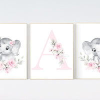 Nursery wall art elephant, nursery decor girl flower, nursery decor girl floral, Boho baby room, pink nursery decor, flower baby room