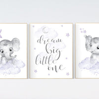 Nursery prints girl, Nursery decor girl purple, nursery decor elephant girl, moon and stars, lavender, girl nursery ideas, lilac nursery