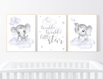 Girls room decor purple, Nursery decor girl purple, nursery decor elephant girl, moon and stars, lavender, star nursery, lilac nursery decor