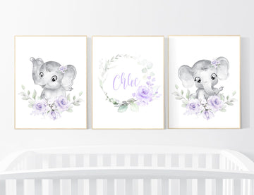 Purple teal nursery, Boho baby room, nursery wall art elephant, nursery decor girl, nursery decor girl floral, lilac nursery decor, lavender