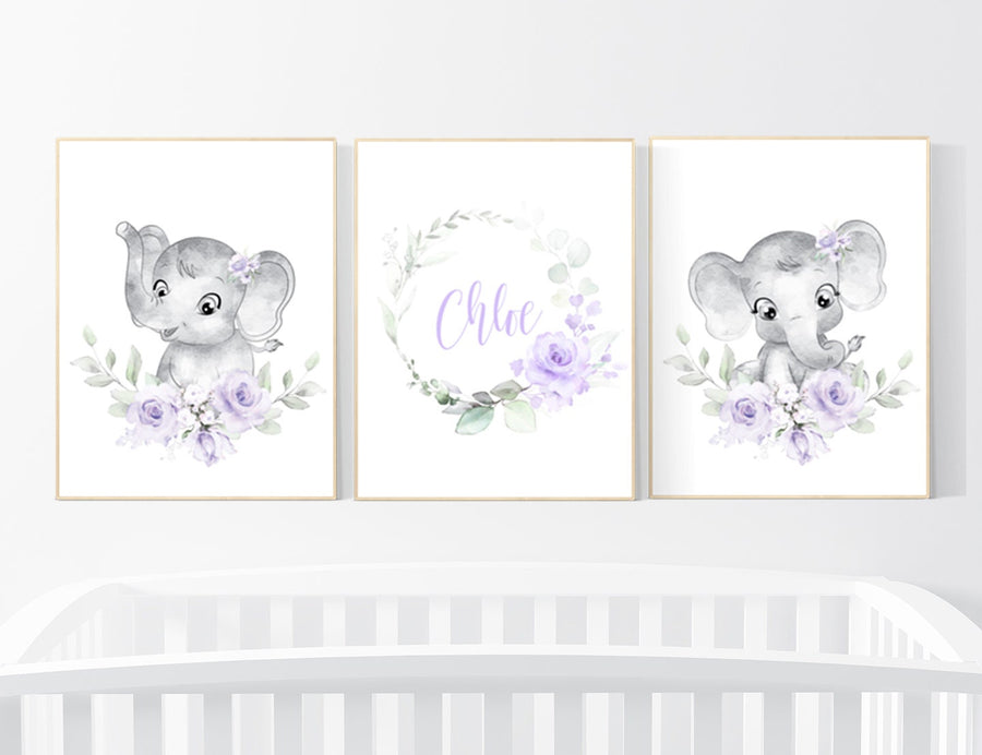 Purple teal nursery, Boho baby room, nursery wall art elephant, nursery decor girl, nursery decor girl floral, lilac nursery decor, lavender