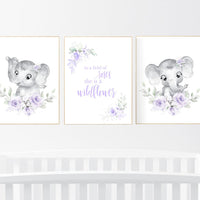 Purple nursery, Boho baby room, nursery wall art elephant, nursery decor girl, nursery decor girl floral, lilac nursery decor, lavender