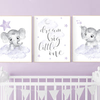 Nursery prints girl, Nursery decor girl purple, nursery decor elephant girl, moon and stars, lavender, girl nursery ideas, lilac nursery